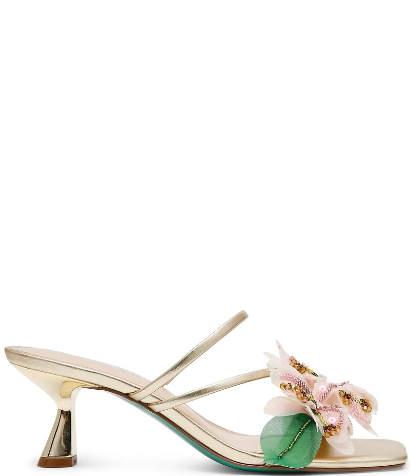 Betsey Johnson Wells Beaded Floral Kitten Heel Dress Slide Sandals