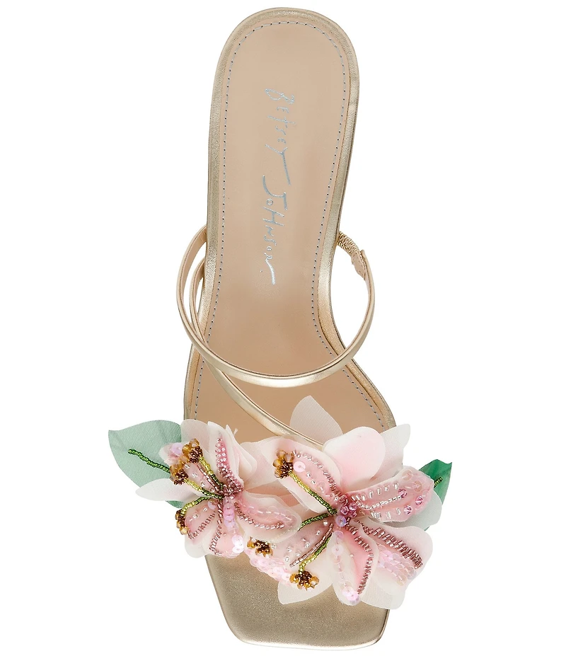 Betsey Johnson Wells Beaded Floral Kitten Heel Dress Slide Sandals