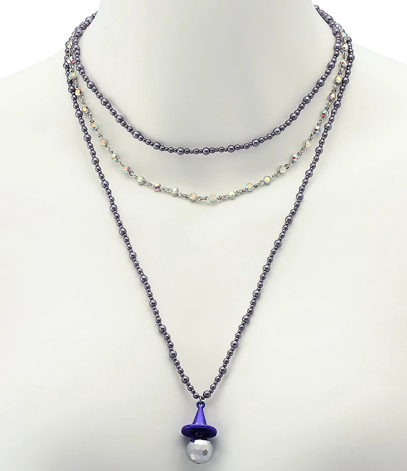 Betsey Johnson Witch Hat Disco Ball Pendant Short Multi-Strand Necklace