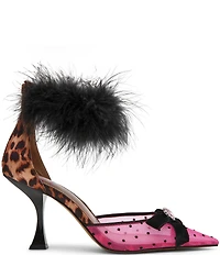 Betsey Johnson x Paris Hilton Cherie Polka Dot Mesh Feather Ankle Strap Pumps