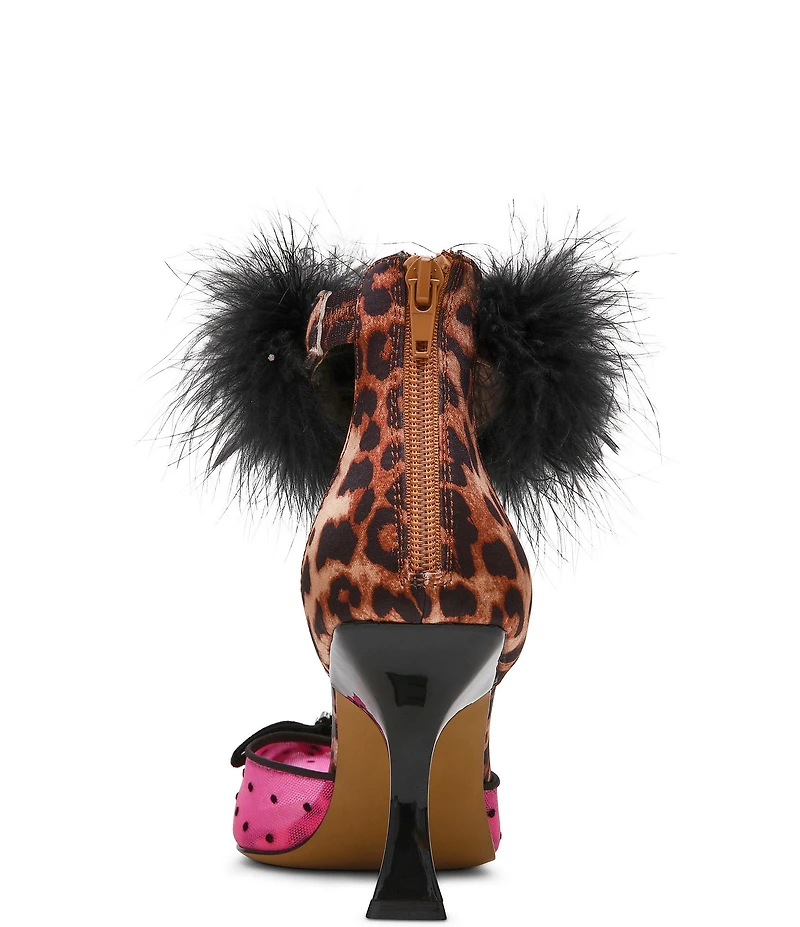 Betsey Johnson x Paris Hilton Cherie Polka Dot Mesh Feather Ankle Strap Pumps