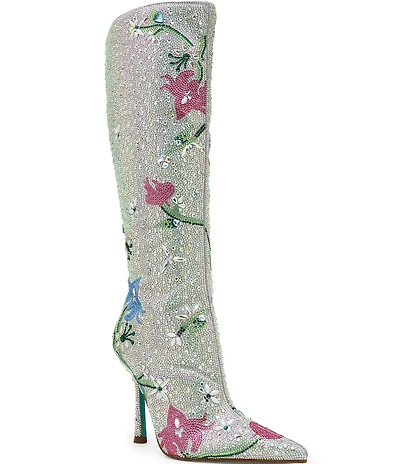 Betsey Johnson x Paris Hilton Rio Rhinestone Embellished Floral Tall Boots