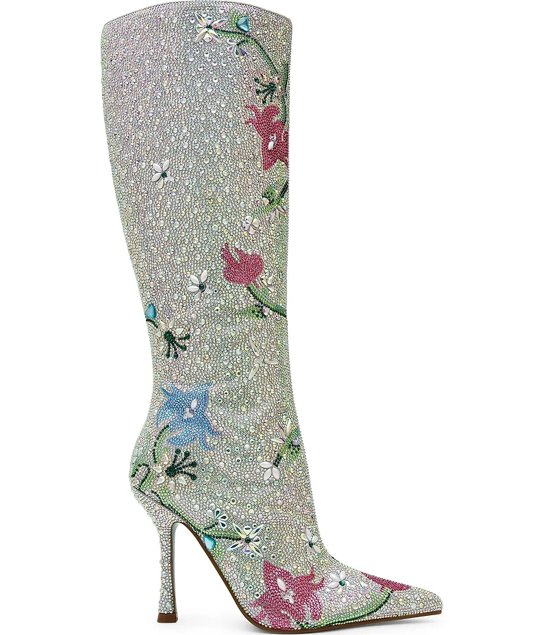 Betsey Johnson x Paris Hilton Rio Rhinestone Embellished Floral Tall Boots