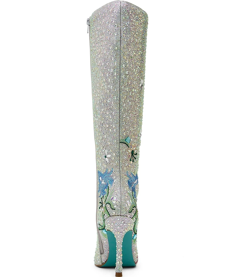 Betsey Johnson x Paris Hilton Rio Rhinestone Embellished Floral Tall Boots
