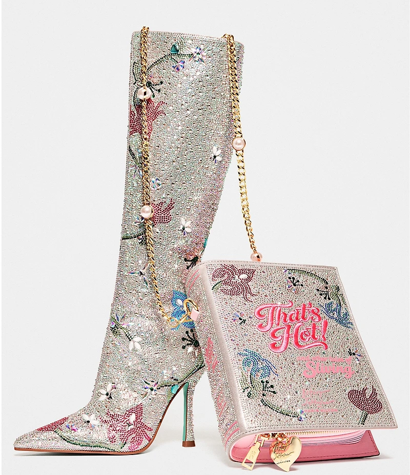 Betsey Johnson x Paris Hilton Rio Rhinestone Embellished Floral Tall Boots