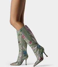 Betsey Johnson x Paris Hilton Rio Rhinestone Embellished Floral Tall Boots