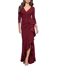 Betsy & Adam 3/4 Sleeve Ruffle Front Scuba Crepe Dress
