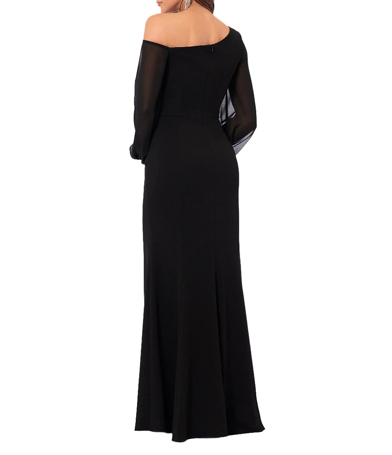 Betsy & Adam Asymmetrical Off-The-Shoulder Long Sleeve Dress