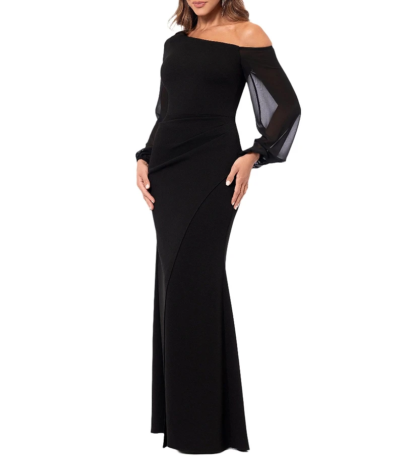 Betsy & Adam Asymmetrical Off-The-Shoulder Long Sleeve Dress