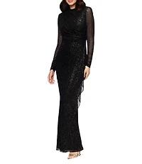 Betsy & Adam Burnout Velvet Sheer Long Sleeve Dress