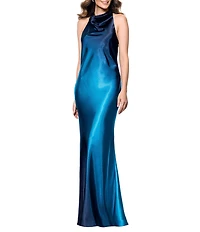 Betsy & Adam Charmeuse Halter Neck Ombre Sleeveless Sheath Gown