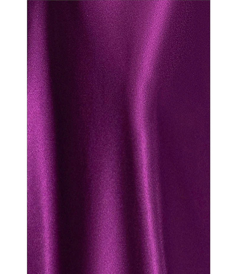Betsy & Adam Charmeuse Halter Neck Sleeveless Back Bow Fit and Flare Gown