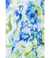 Betsy & Adam Chiffon Floral Print Halter Neck Sleeveless Ruffle Fit and Flare Maxi Dress