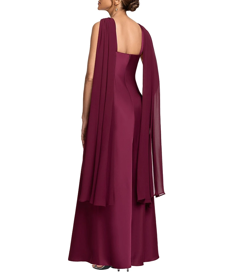 Betsy & Adam Cross Neck Chiffon Scarf Satin Dress