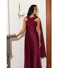 Betsy & Adam Cross Neck Chiffon Scarf Satin Dress
