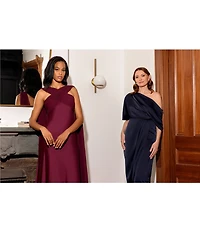 Betsy & Adam Cross Neck Chiffon Scarf Satin Dress
