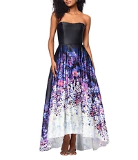 Betsy & Adam Floral Strapless Neck Sleeveless A-Line Gown