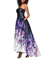 Betsy & Adam Floral Strapless Neck Sleeveless A-Line Gown