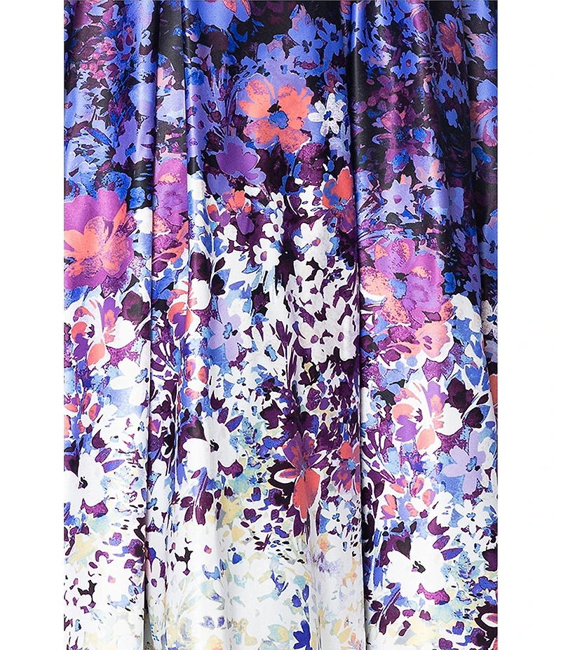 Betsy & Adam Floral Strapless Neck Sleeveless A-Line Gown