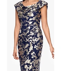 Betsy & Adam Foiled Cowl Neck Long Dress