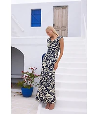 Betsy & Adam Foiled Cowl Neck Long Dress