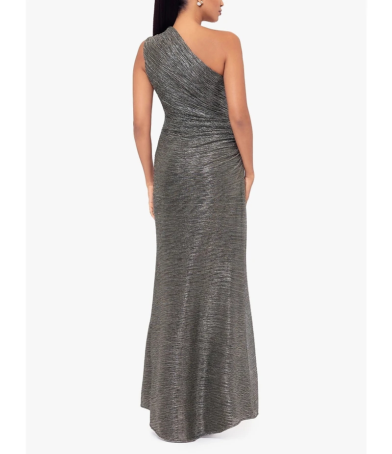 Betsy & Adam Galaxy Pleated One Shoulder Gown