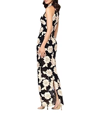 Betsy & Adam Halter 3D Embroidered Sheath Gown