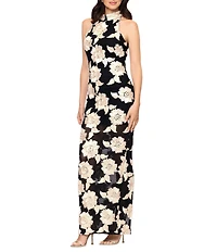 Betsy & Adam Halter 3D Embroidered Sheath Gown