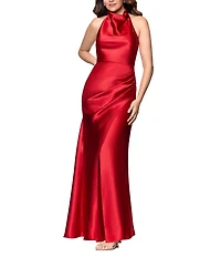 Betsy & Adam Halter Charmeuse Dress With Ruched Back