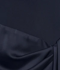 Betsy & Adam Halter Cowl Neck Ruched Satin Faux Wrap Gown