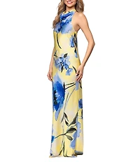 Betsy & Adam Halter Neck Floral Satin Tie Dress