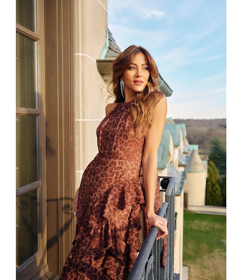 Betsy & Adam Halter Neck Leopard Print Maxi Dress