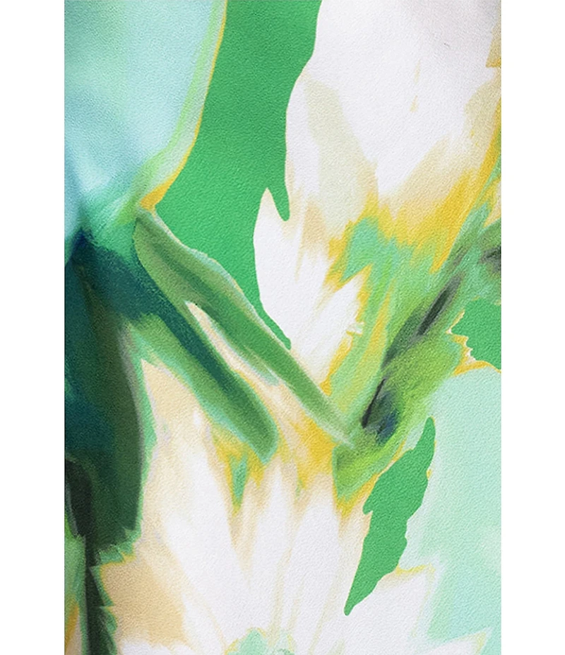 Betsy & Adam Hammered Satin Printed V Neck Long Dress