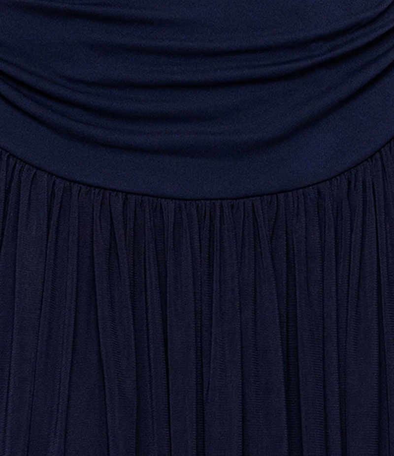 Betsy & Adam Jersey Drop Waist Ruched Off-The-Shoulder Pleated Gown