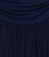 Betsy & Adam Jersey Drop Waist Ruched Off-The-Shoulder Pleated Gown