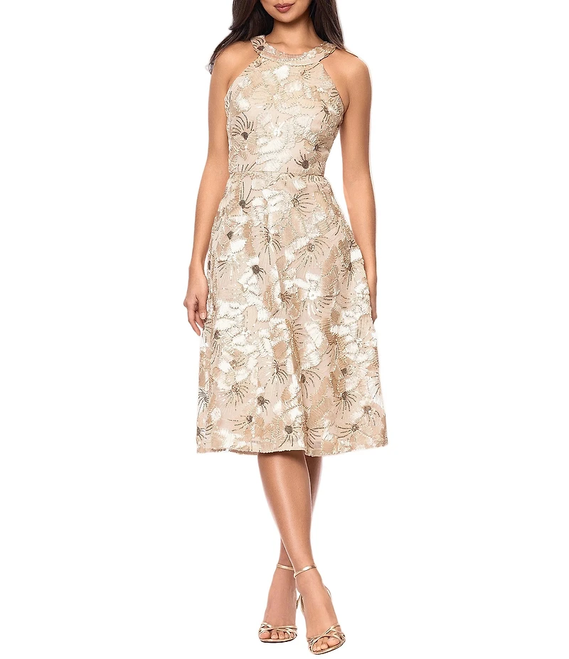 Betsy & Adam Knee Length Halter Soutache Dress