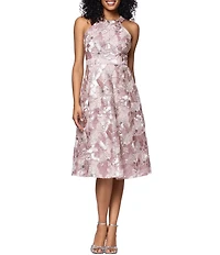 Betsy & Adam Knee Length Halter Soutache Dress