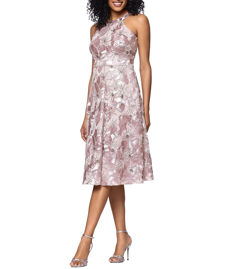 Betsy & Adam Knee Length Halter Soutache Dress