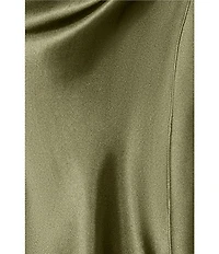 Betsy & Adam Long Charmeuse Tie Neck Blouson Gown