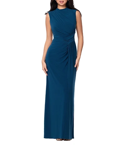 Betsy & Adam Long Jersey Knit Rouched Dress