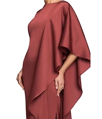Betsy & Adam Long Satin Kaftan Side Ruffle Dress