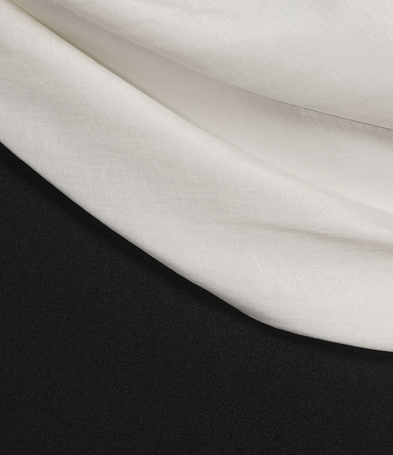 Betsy & Adam Long Scuba Crepe Dress With Taffeta Off The Shoulder Twist Top