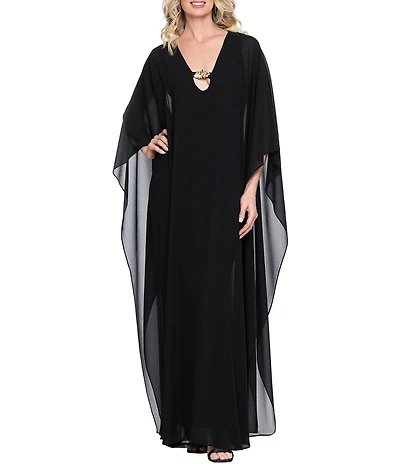 Betsy & Adam 3/4 Sleeve Chiffon Kaftan With Hardware