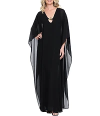 Betsy & Adam 3/4 Sleeve Chiffon Kaftan With Hardware