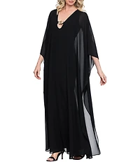 Betsy & Adam 3/4 Sleeve Chiffon Kaftan With Hardware