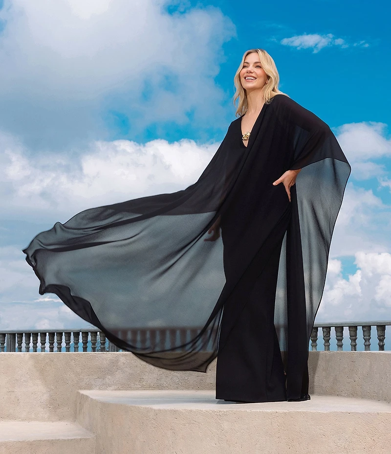 Betsy & Adam 3/4 Sleeve Chiffon Kaftan With Hardware