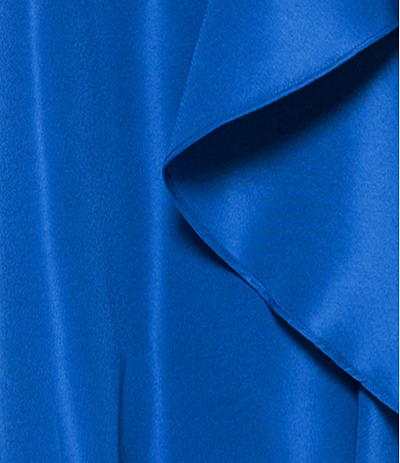 Betsy & Adam Long Sleeve Collar V Neck Taffeta Ballgown With Side Ruffle