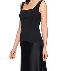 Betsy & Adam Long Square Neck Scuba Crepe Back With Satin Drop Waist