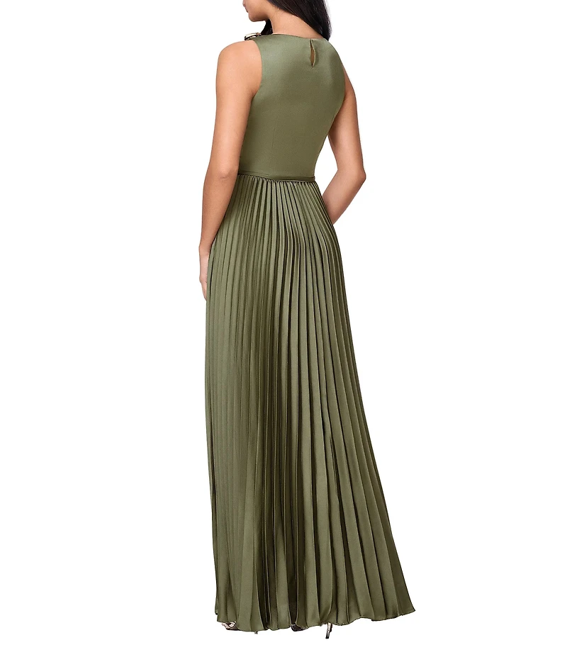 Betsy & Adam Long Stretch Charmeuse Pleated Gown