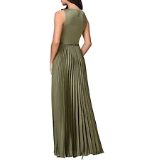 Betsy & Adam Long Stretch Charmeuse Pleated Gown